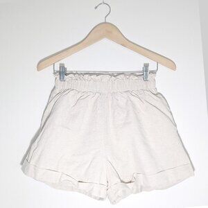 Crescent Linen Blend Paperbag High Rise Shorts Elastic Waist Shorts